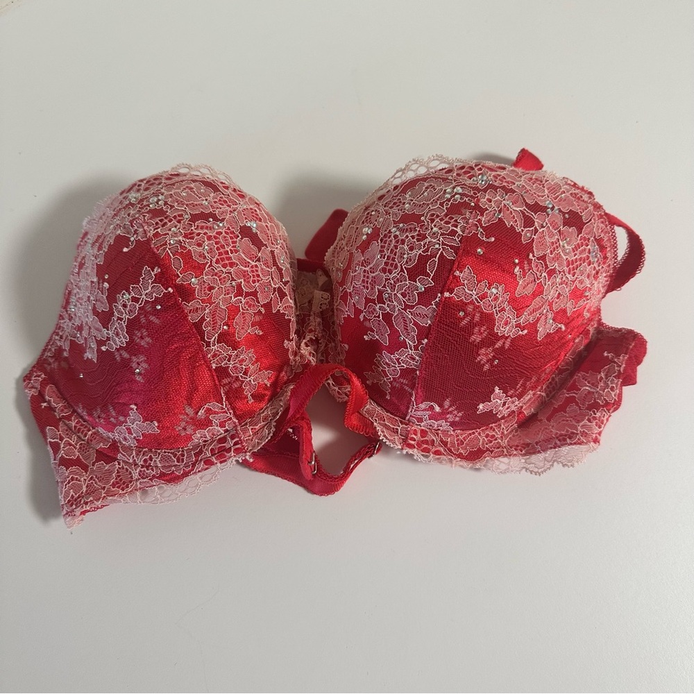 Victoria’s Secret Red Lace Rhinestone Balconette Bra 34C